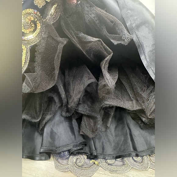 Jessica McClintock Navy Velvet Gold Sequins Long Sleeve Vintage Dress Size 4 - Picture 8 of 11